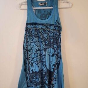 Women’s Light Blue Graphic Tank Dress - Sleeveless Casual